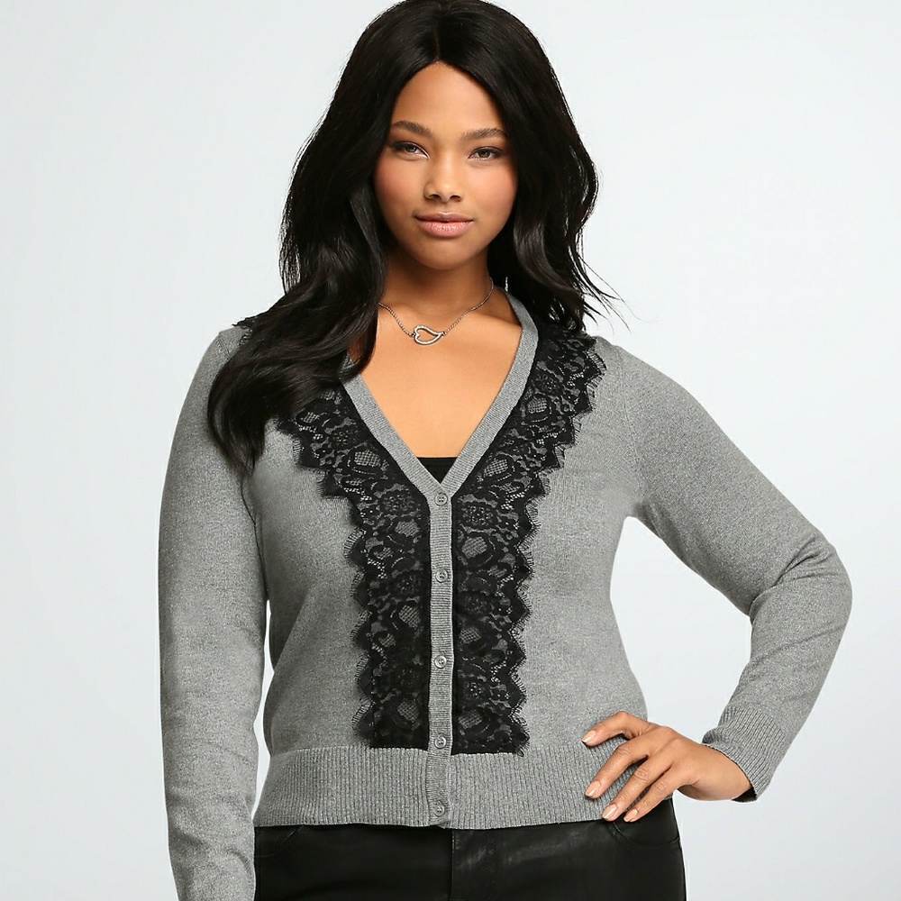 Torrid Grey Cardigan with Black Lace